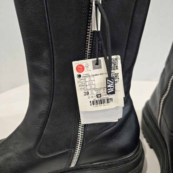 Zara Black Ankle Boots Women's Size 7.5 Track Sole Zip-up - Picture 3 of 15